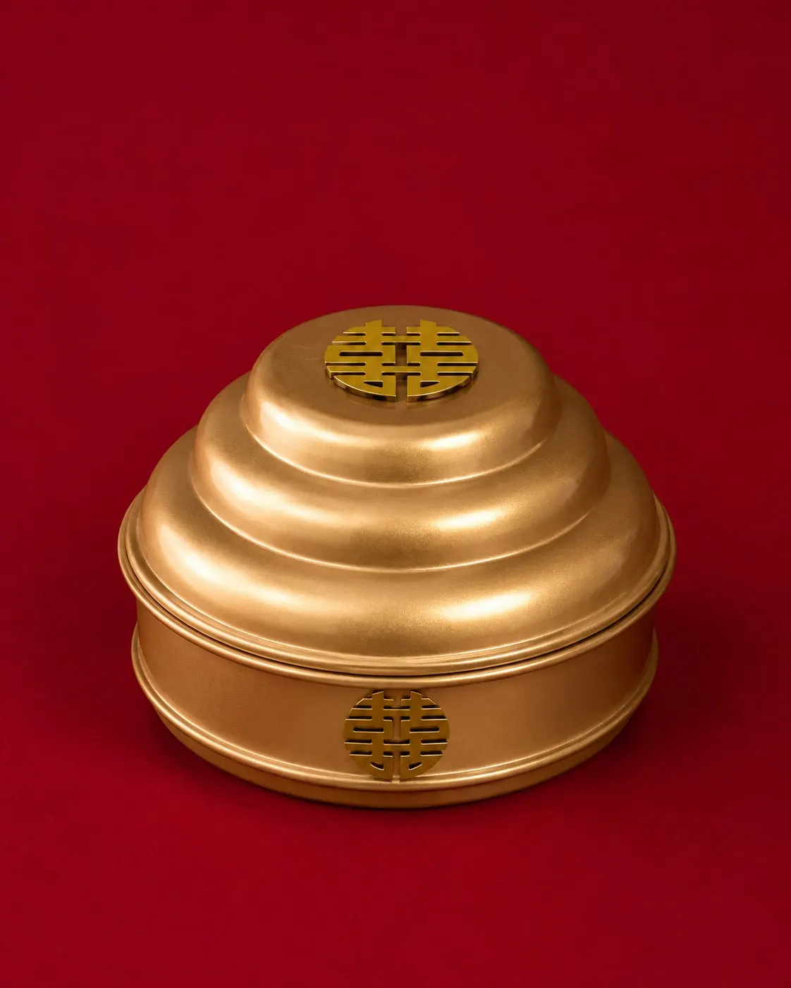 Gold tiered Mam Qua gift box with double happiness symbols
